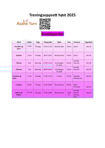 Treningstilbud høsten 2025